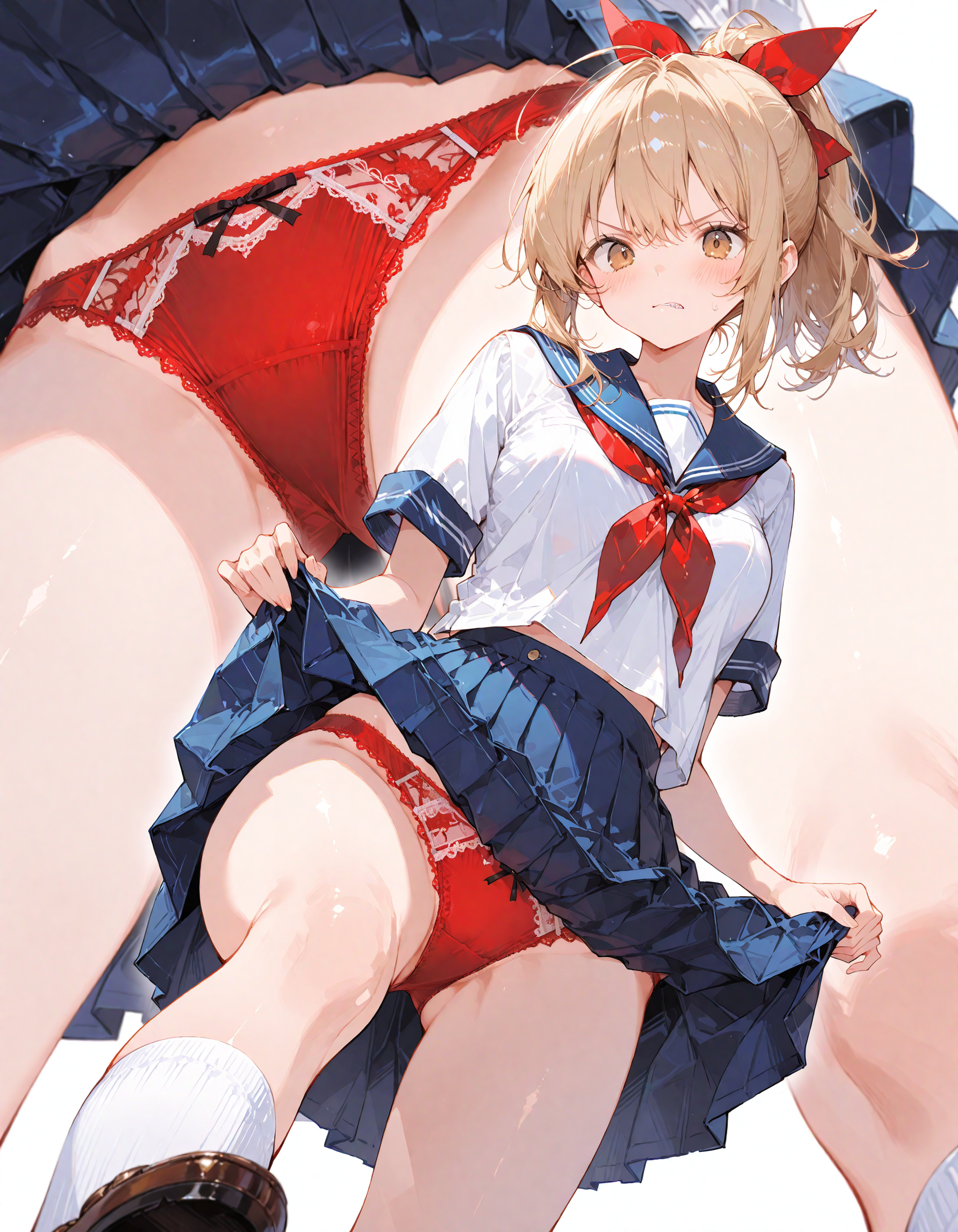 怒った顔の金ポニテちゃんにパンツをみせてもらった