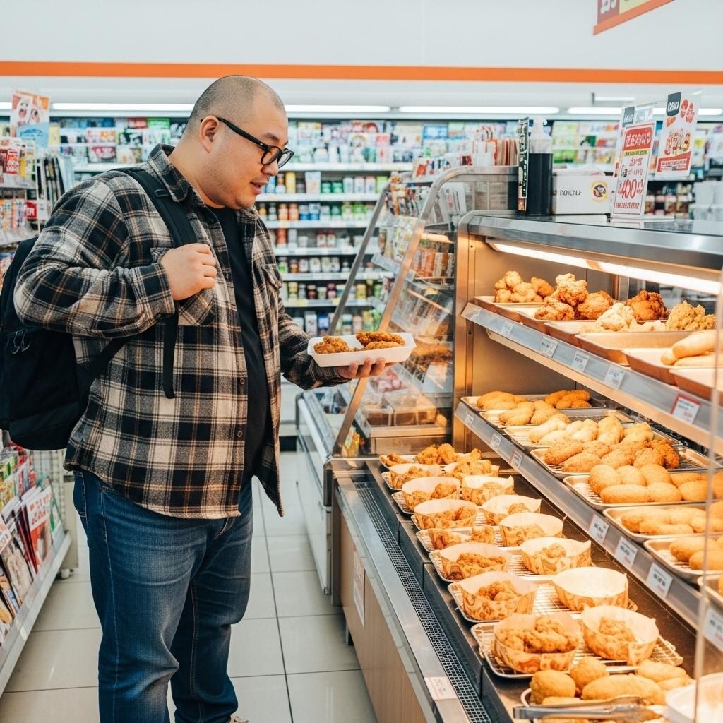 コンビニで買い物をするデブオタ君