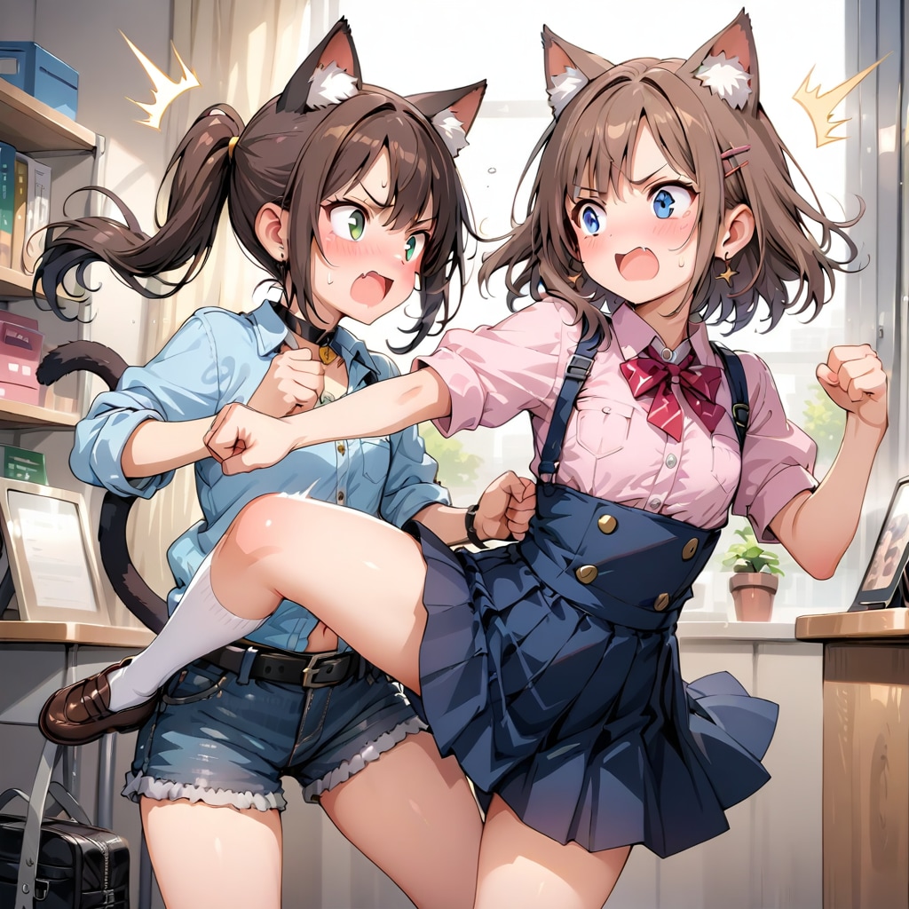 ネコミミキャットファイト | の人気AIイラスト・グラビア