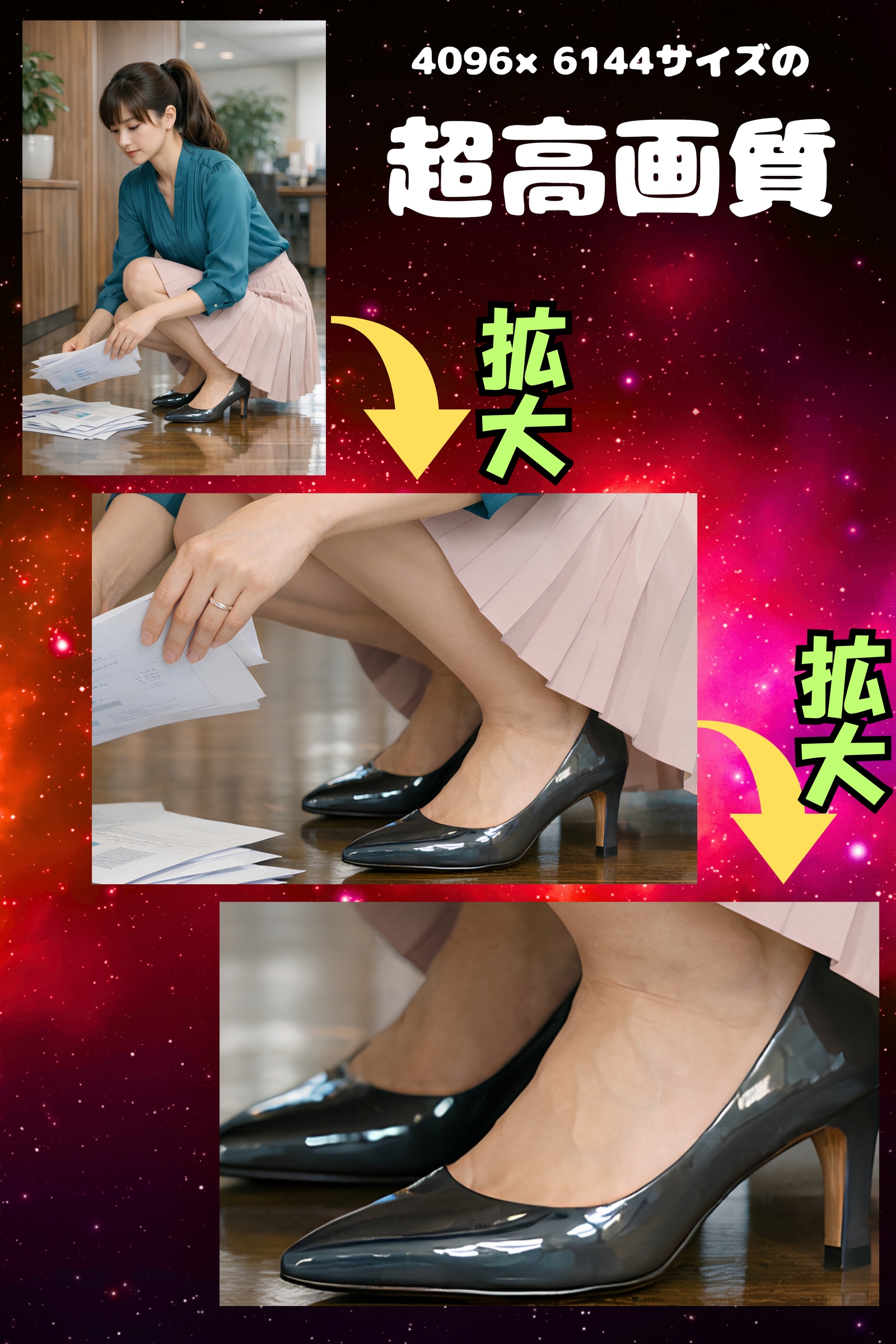 【無料】超拡大サンプル 書類を拾う美人ＯＬのパンプス脚 - [Free] Super-enlarged sample: Beautiful office lady's pumped legs pick