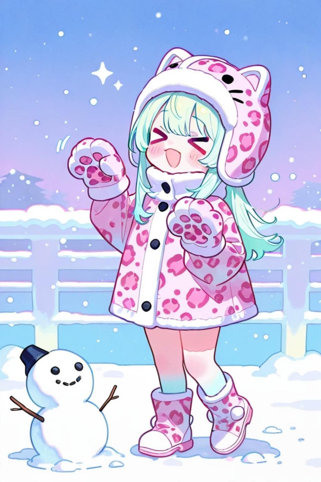 緑髪ちゃんと雪だるま