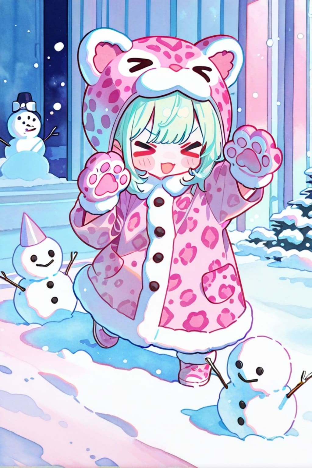 緑髪ちゃんと雪だるま