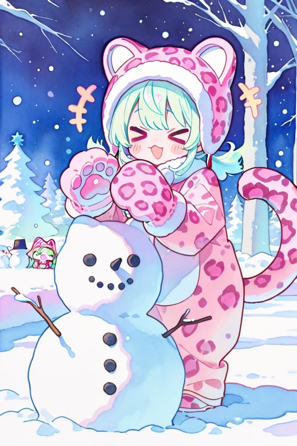 緑髪ちゃんと雪だるま