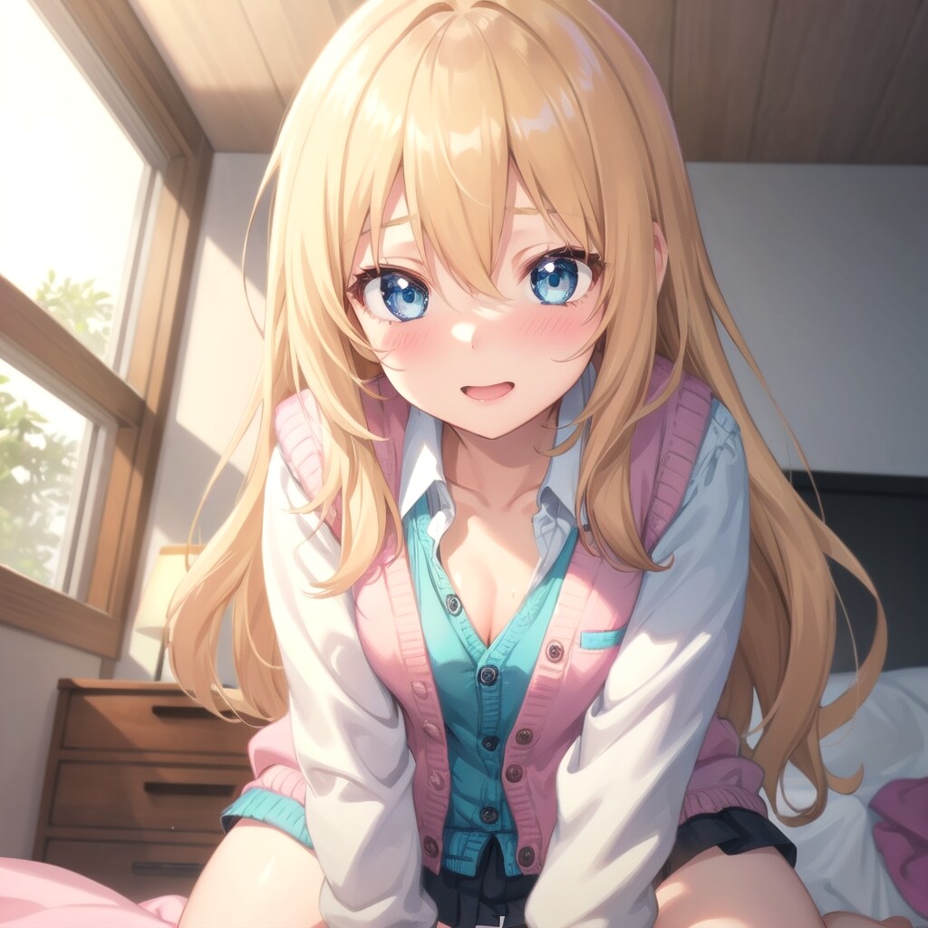 カーディガンコーデの金髪ちゃん