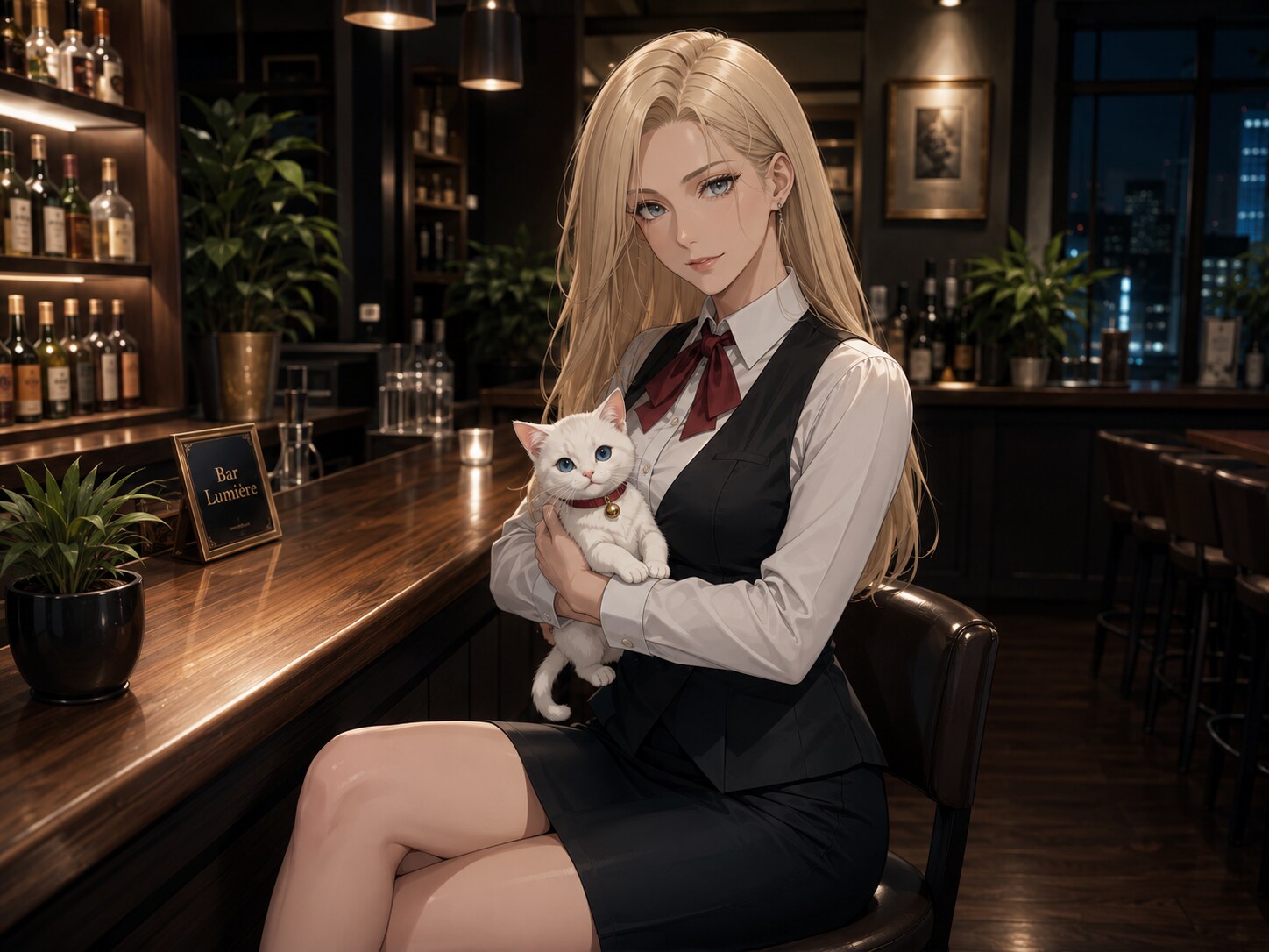猫とブロンド美女