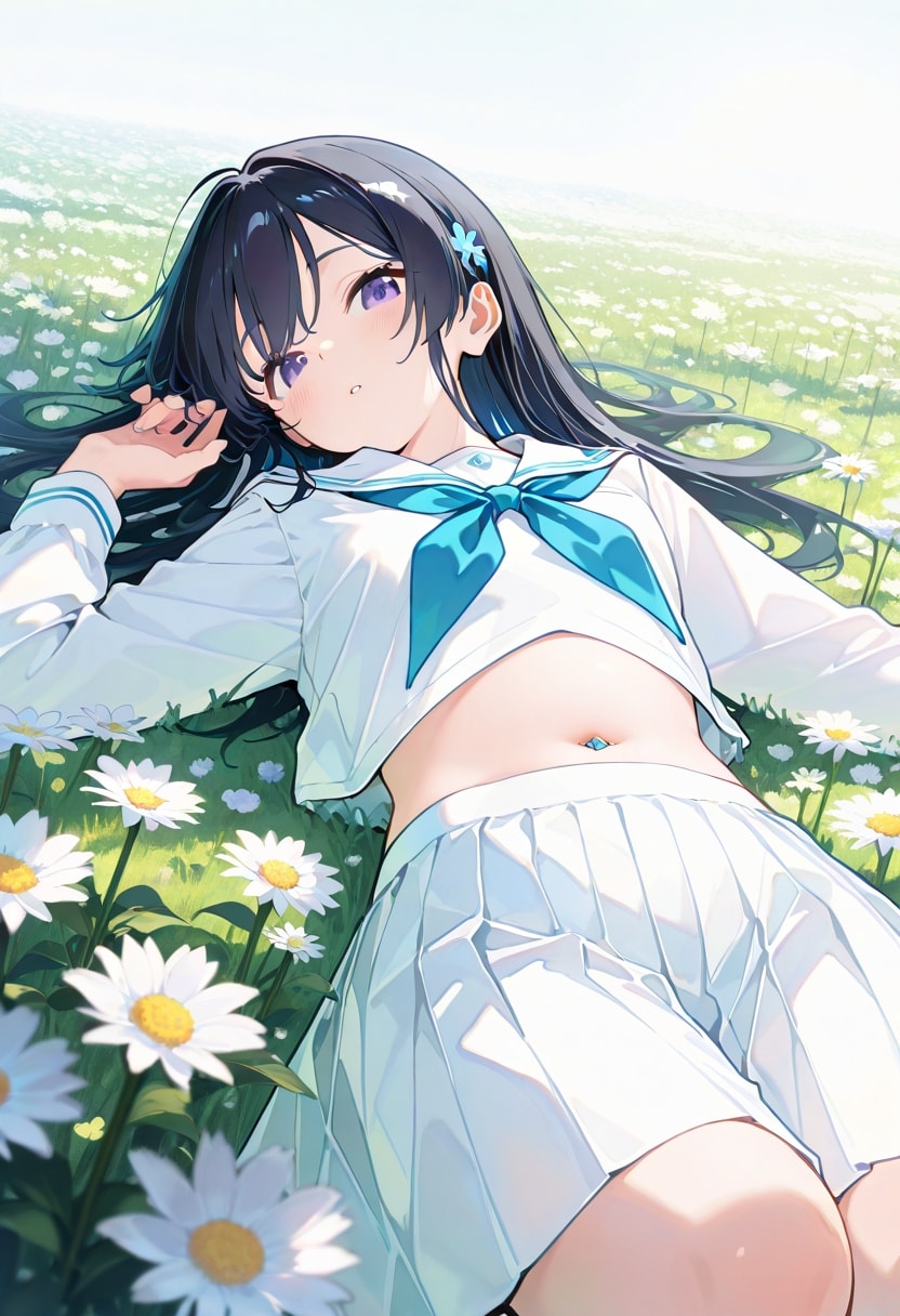花畑、日光浴