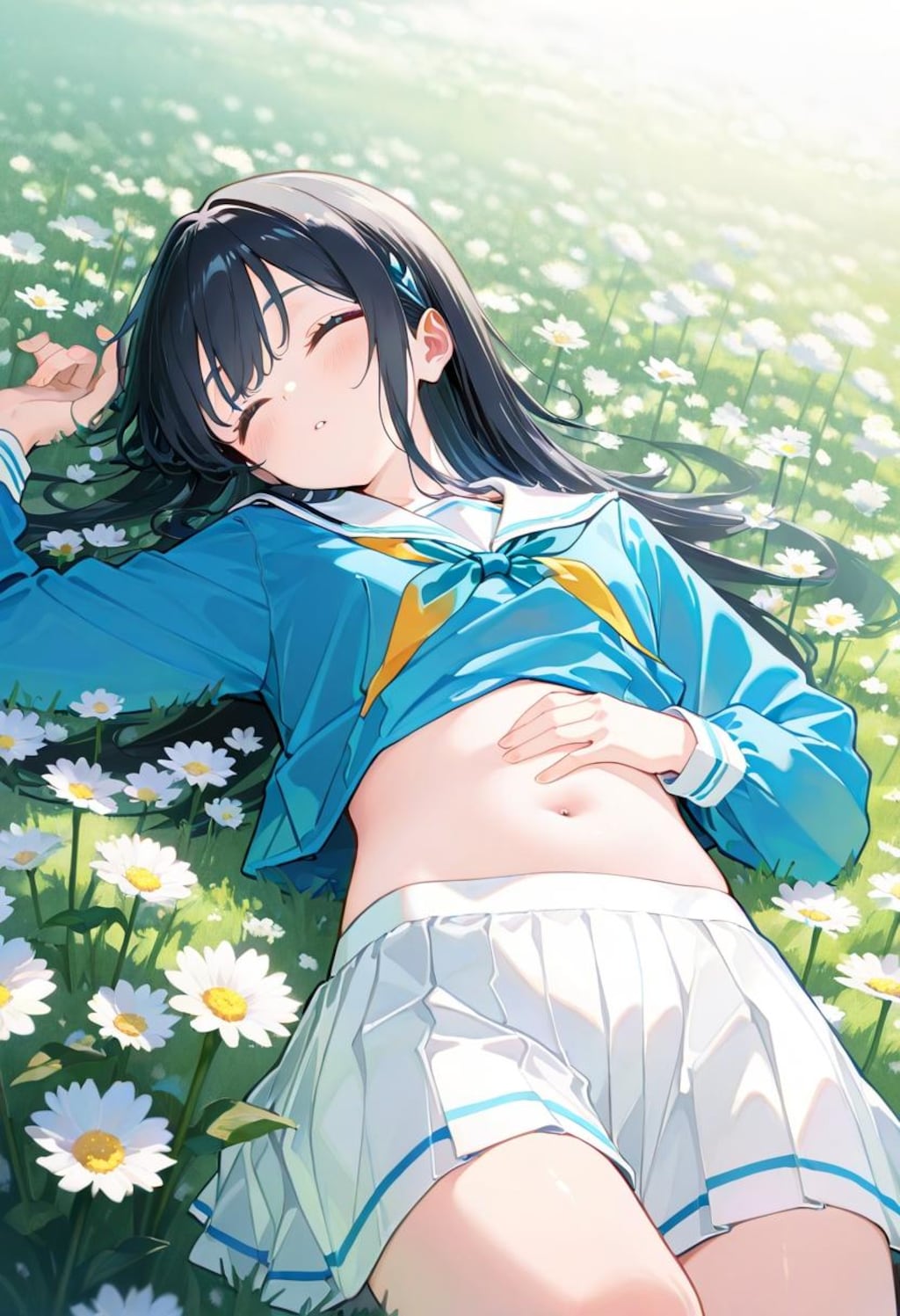 花畑、日光浴