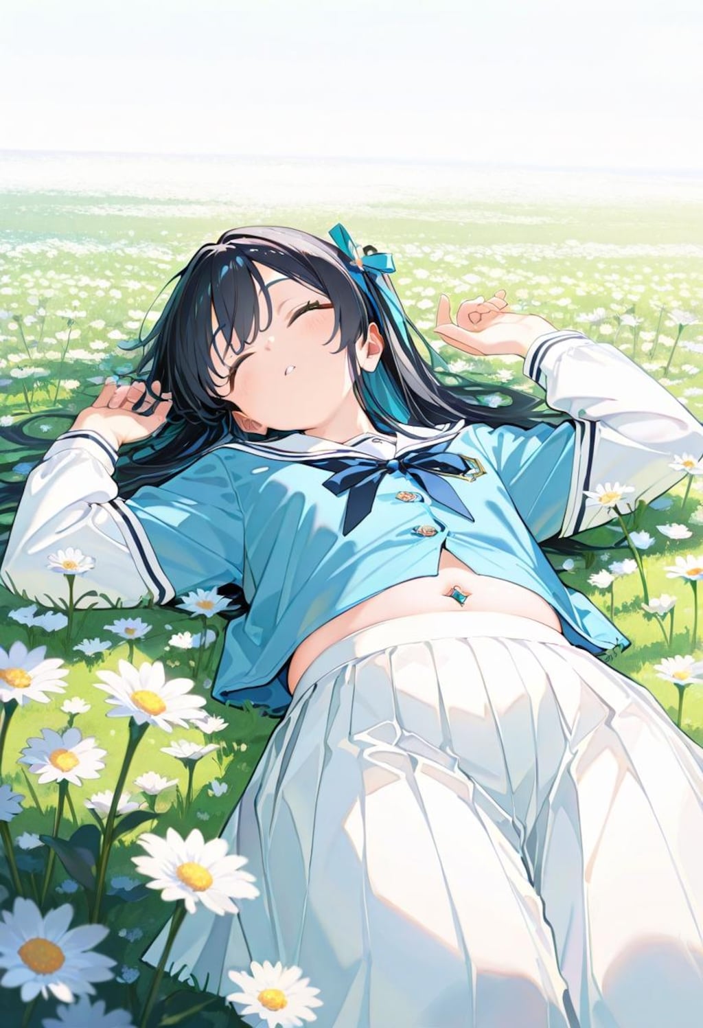 花畑、日光浴