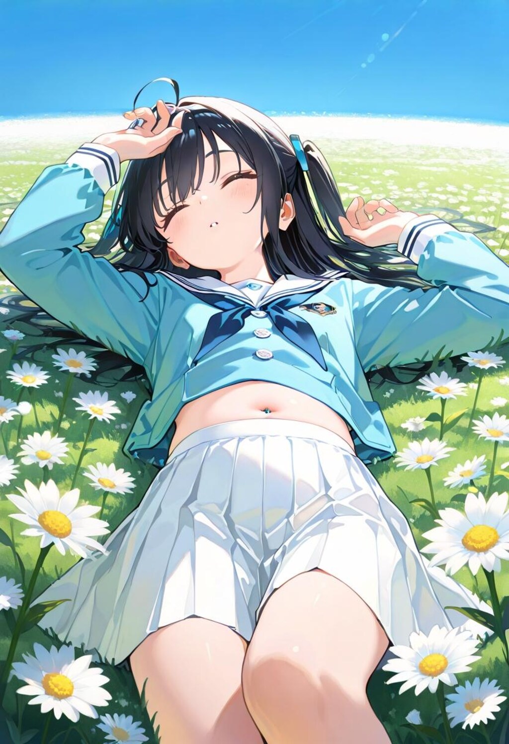 花畑、日光浴