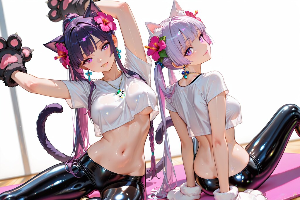 姉妹と一緒に朝の日課のストレッチ(ヨガ)をするご主人様❤️