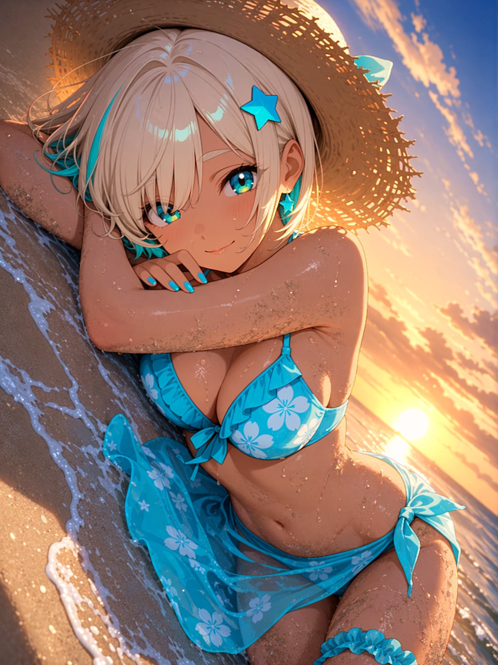 夕暮れの海岸。