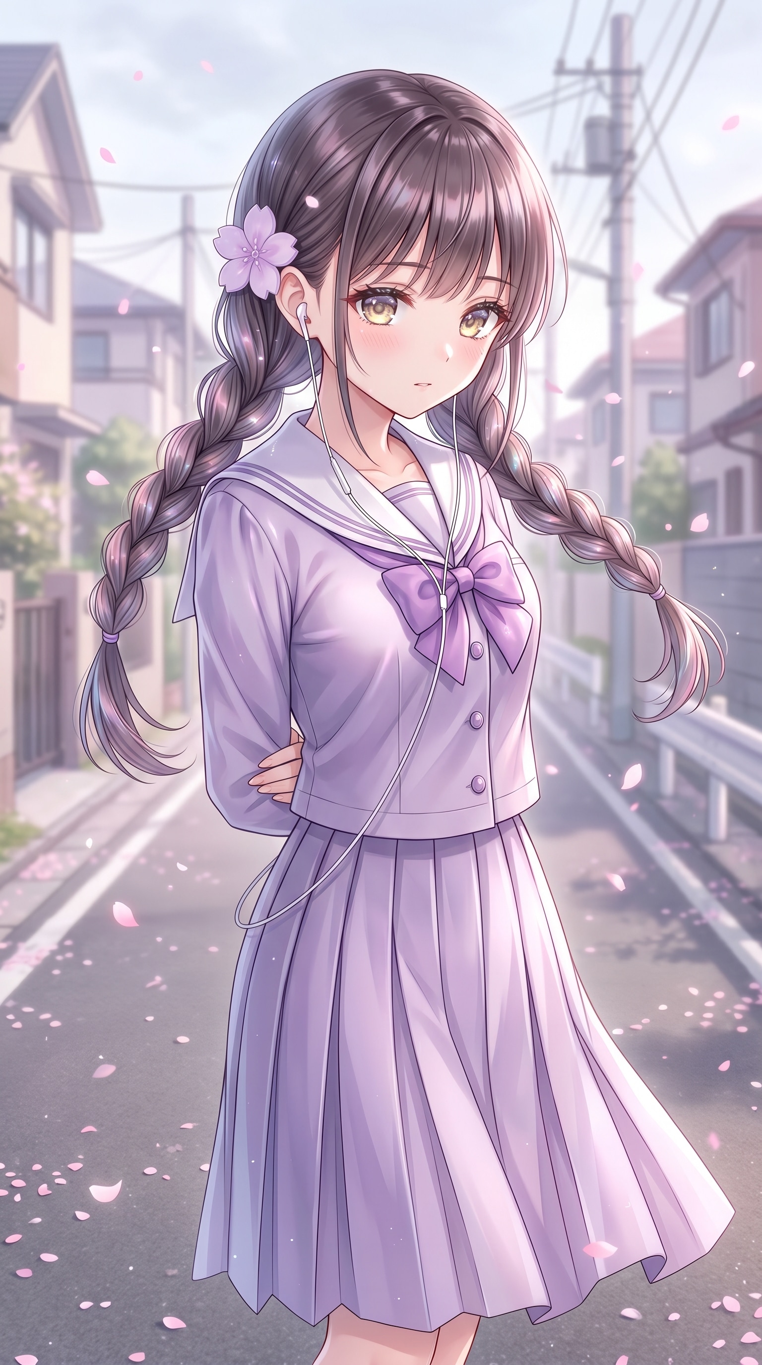 桜路に響く紫の調べ | の人気AIイラスト・グラビア