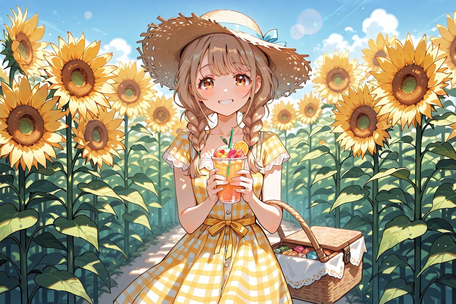 ひまわり畑でピクニック