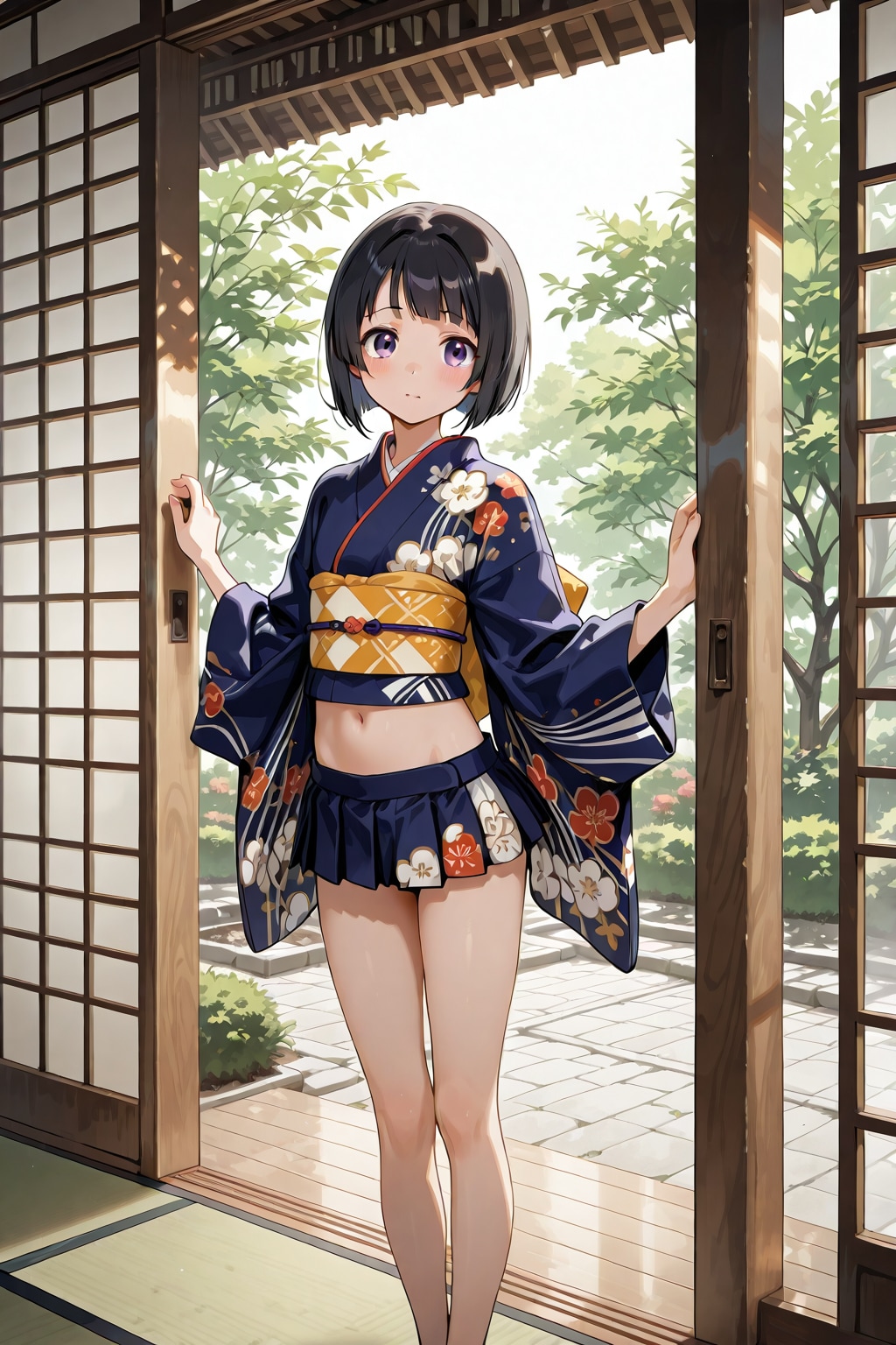 へそ出しマイクロミニ着物 | の人気AIイラスト・グラビア