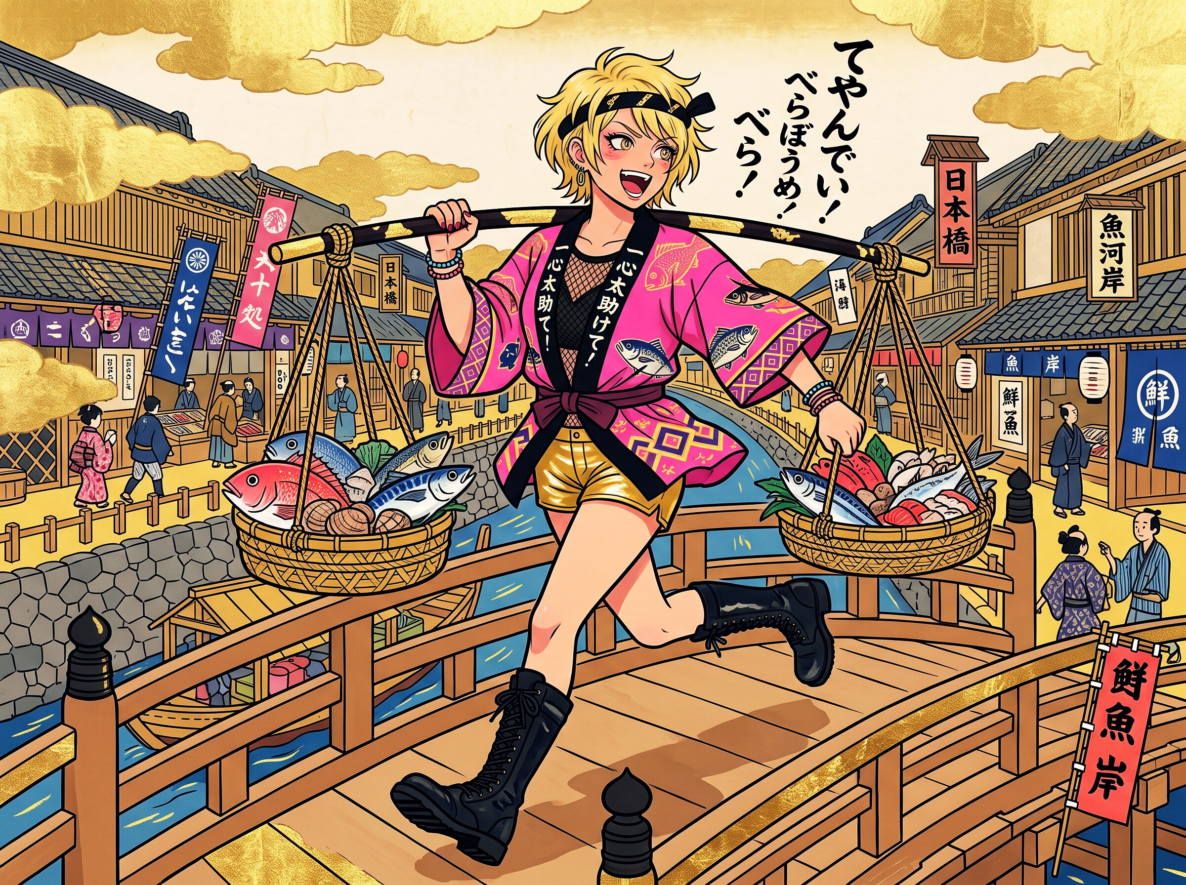 金髪ギャル魚屋さん