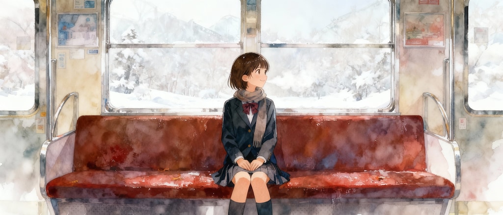 雪国車窓（紅葉イラストをもとに生成）