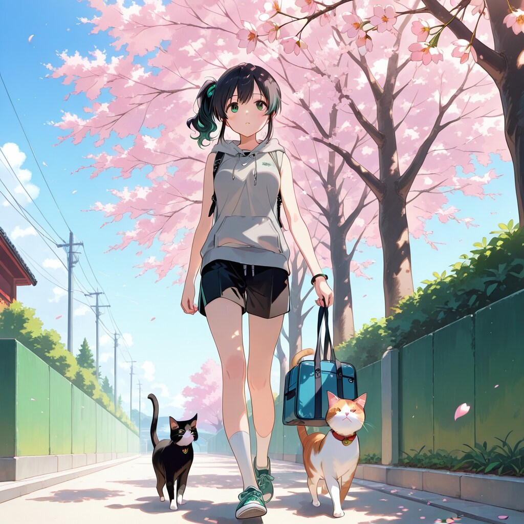 幸乃ちゃん、猫と一緒に春のお散歩