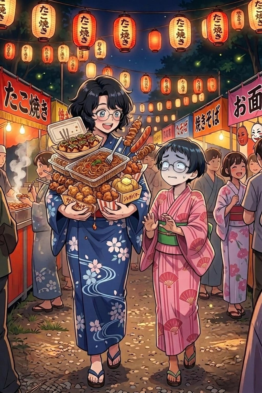 にこたま姉妹 お祭りへ行く