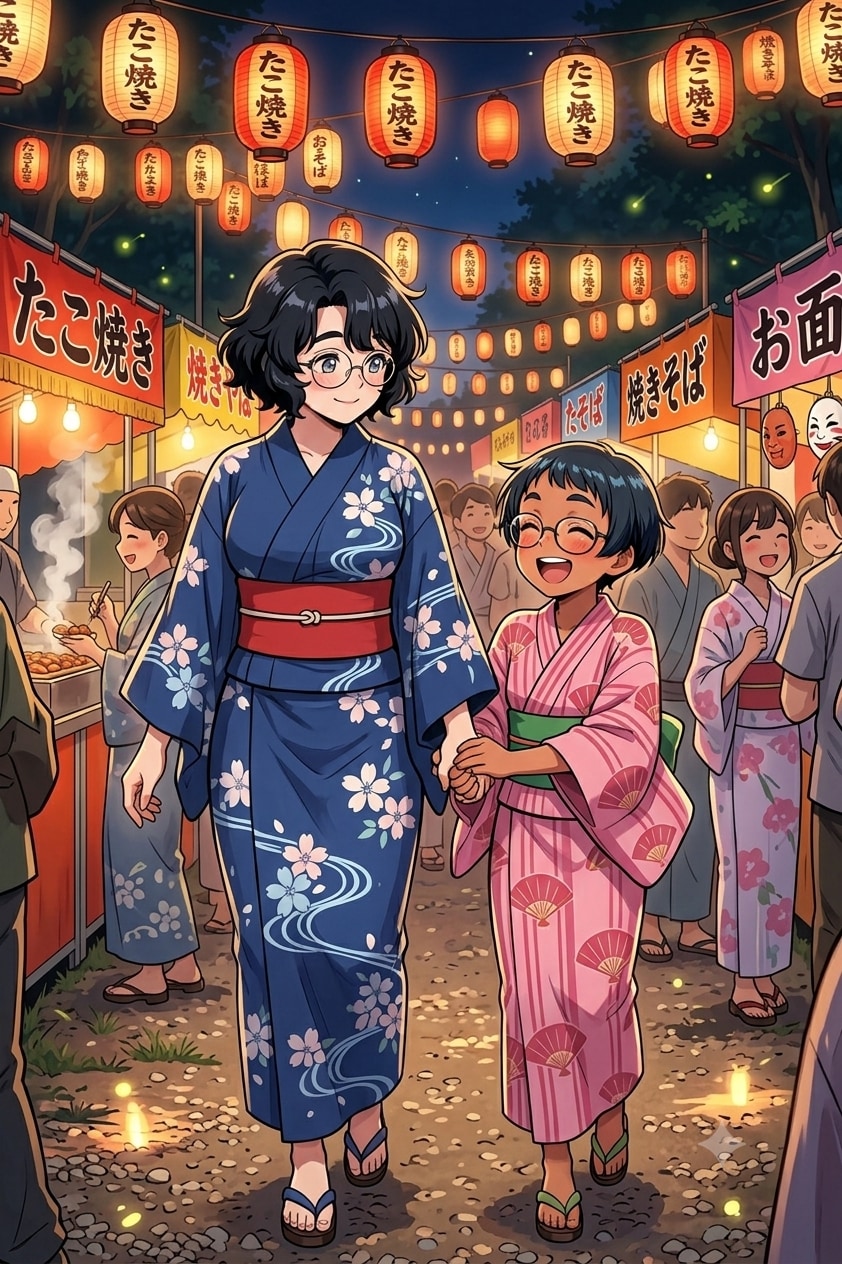 にこたま姉妹 お祭りへ行く