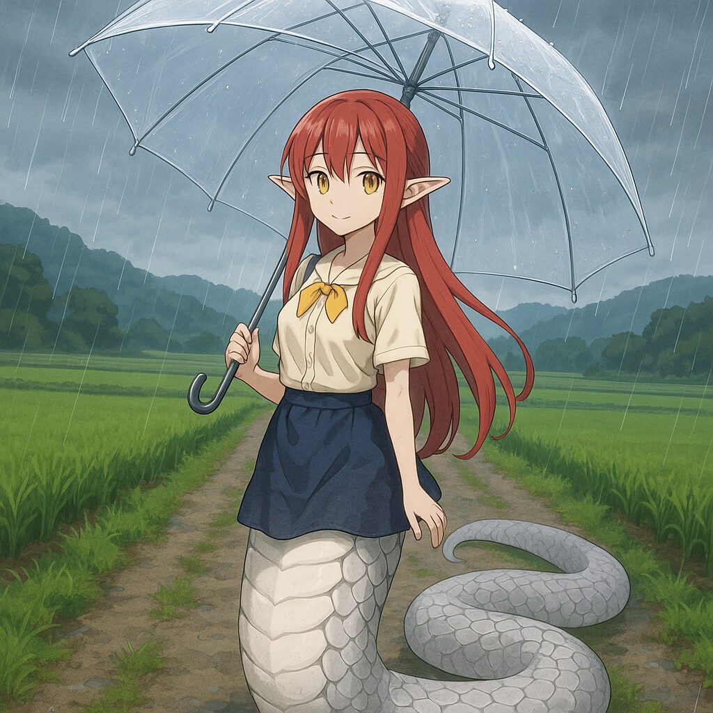 雨の中のラミアちゃん
