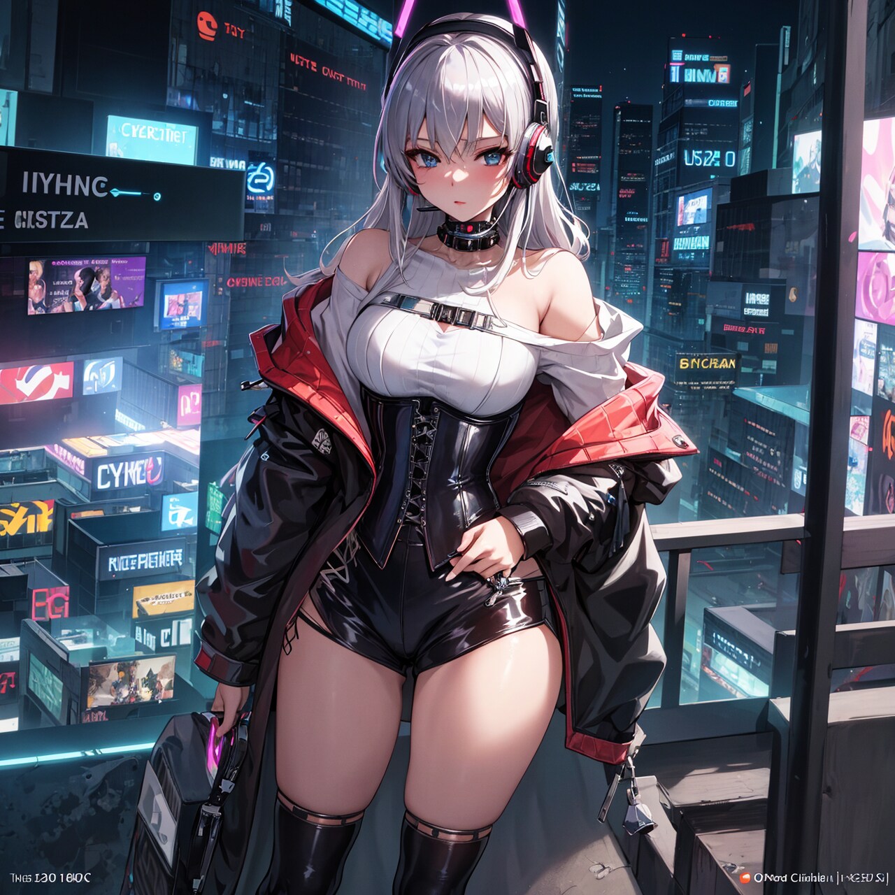 サイバーパンクな銀髪美女