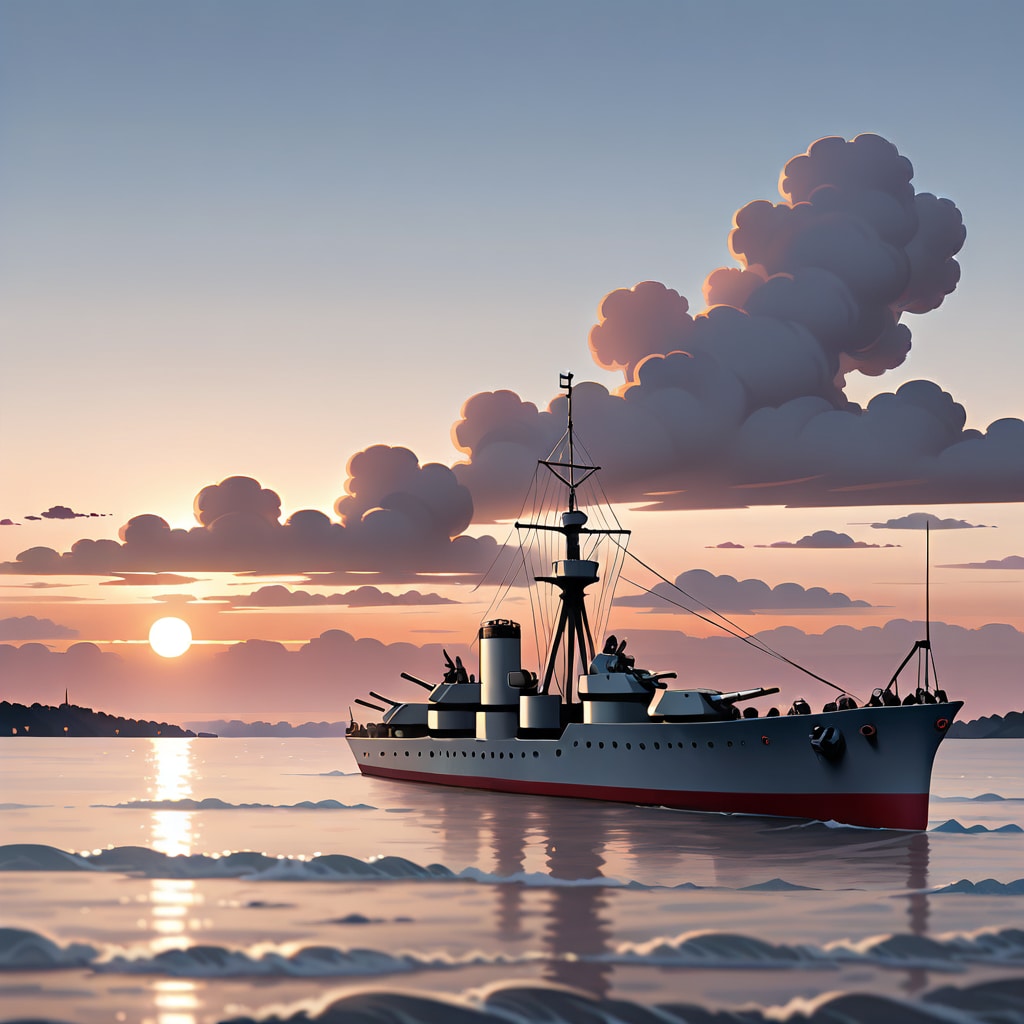 軍艦と夕暮れ