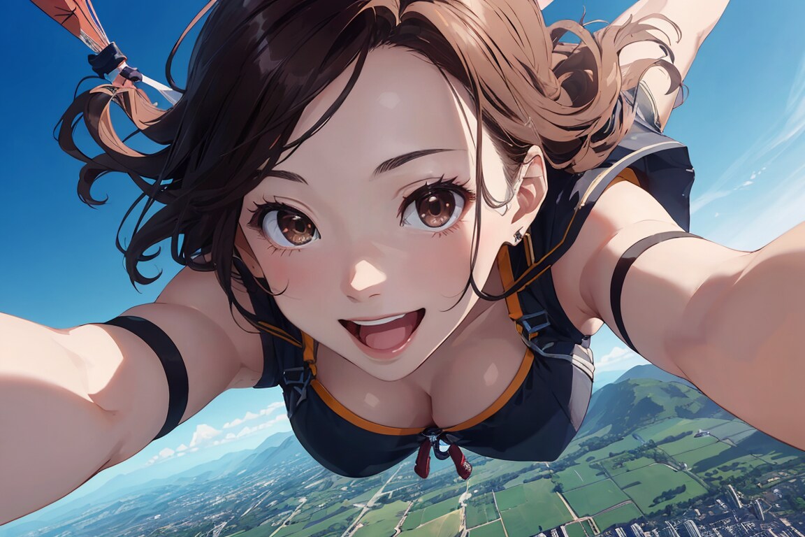 スカイダイビング中の自撮り