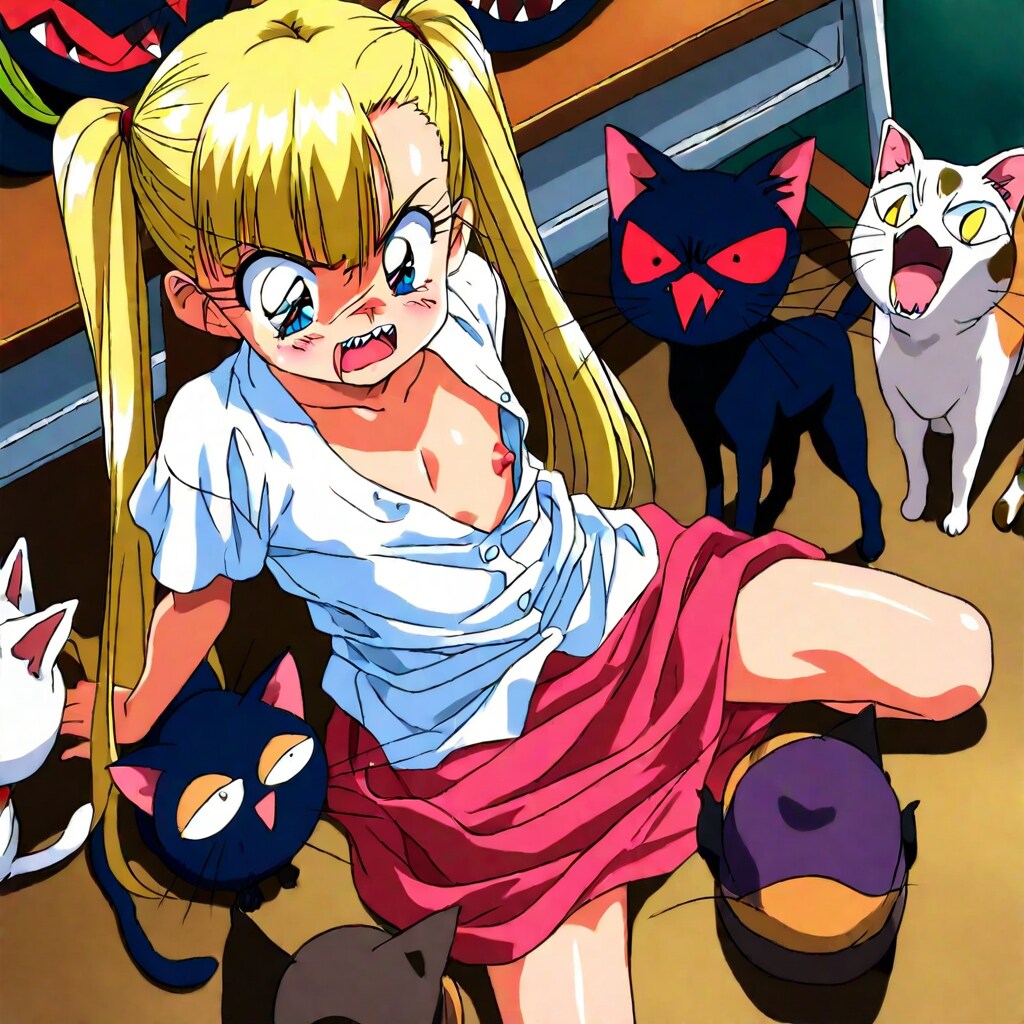 レトロ風　少女と動物