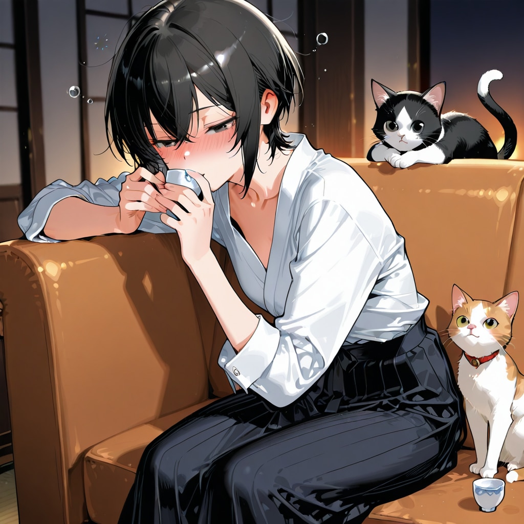 おちょこで飲むお姉さん