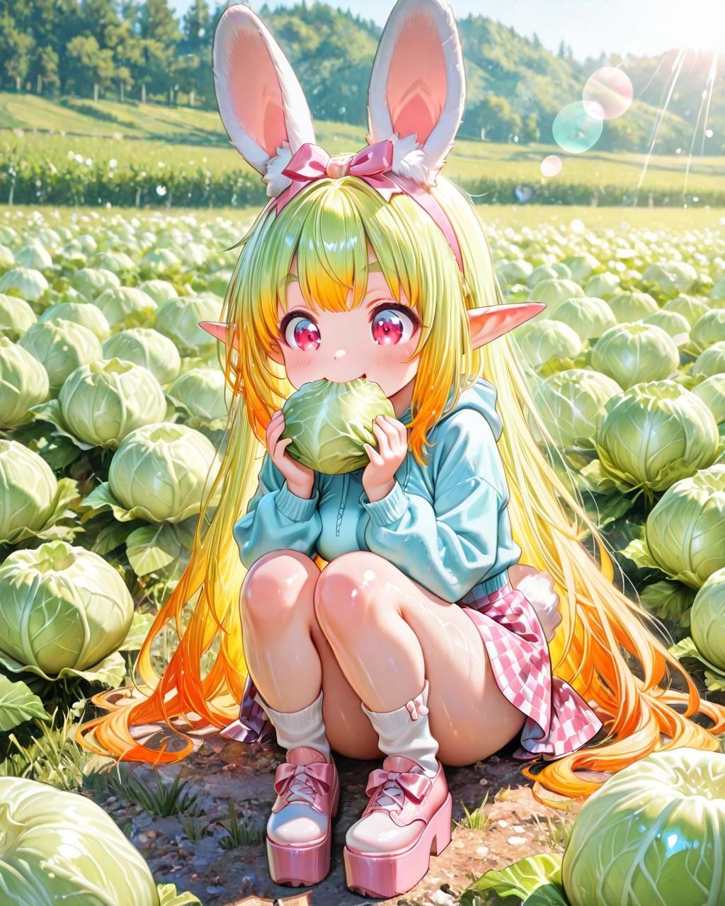 8枚）キャベツを食べるウサギ娘