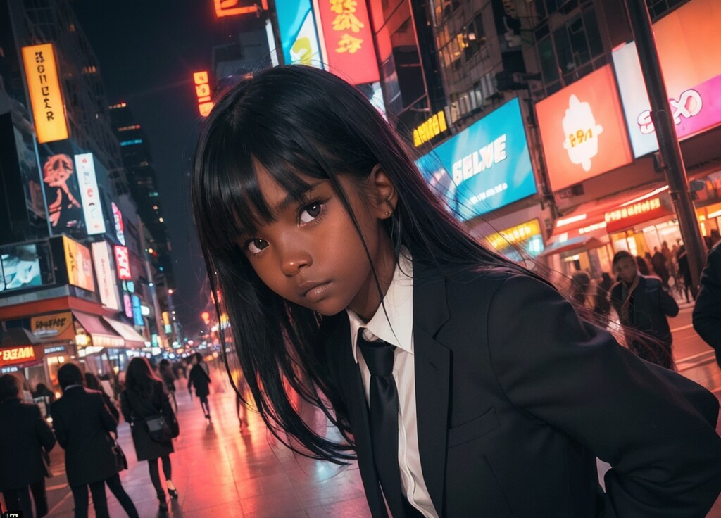 夜景とスーツの女の子