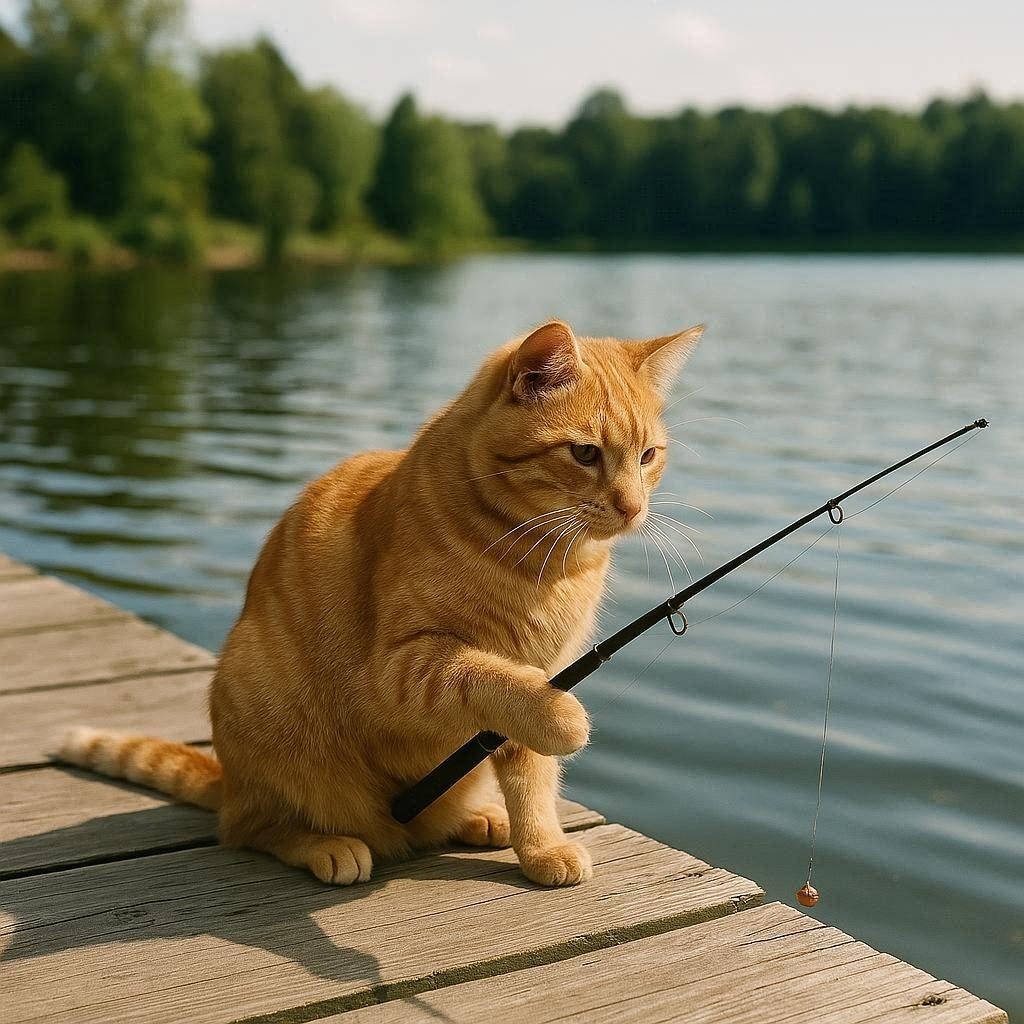 釣りをする猫