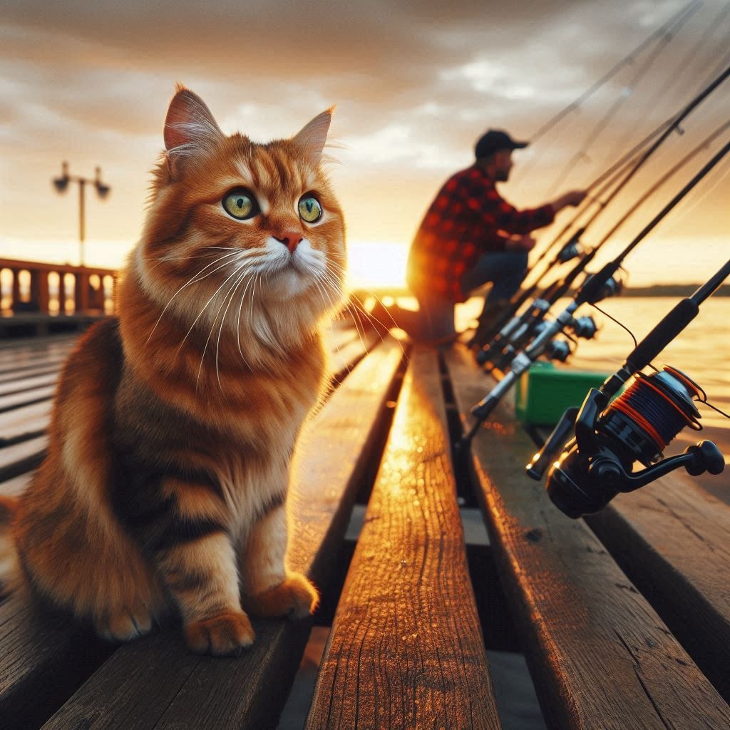 釣りをする猫