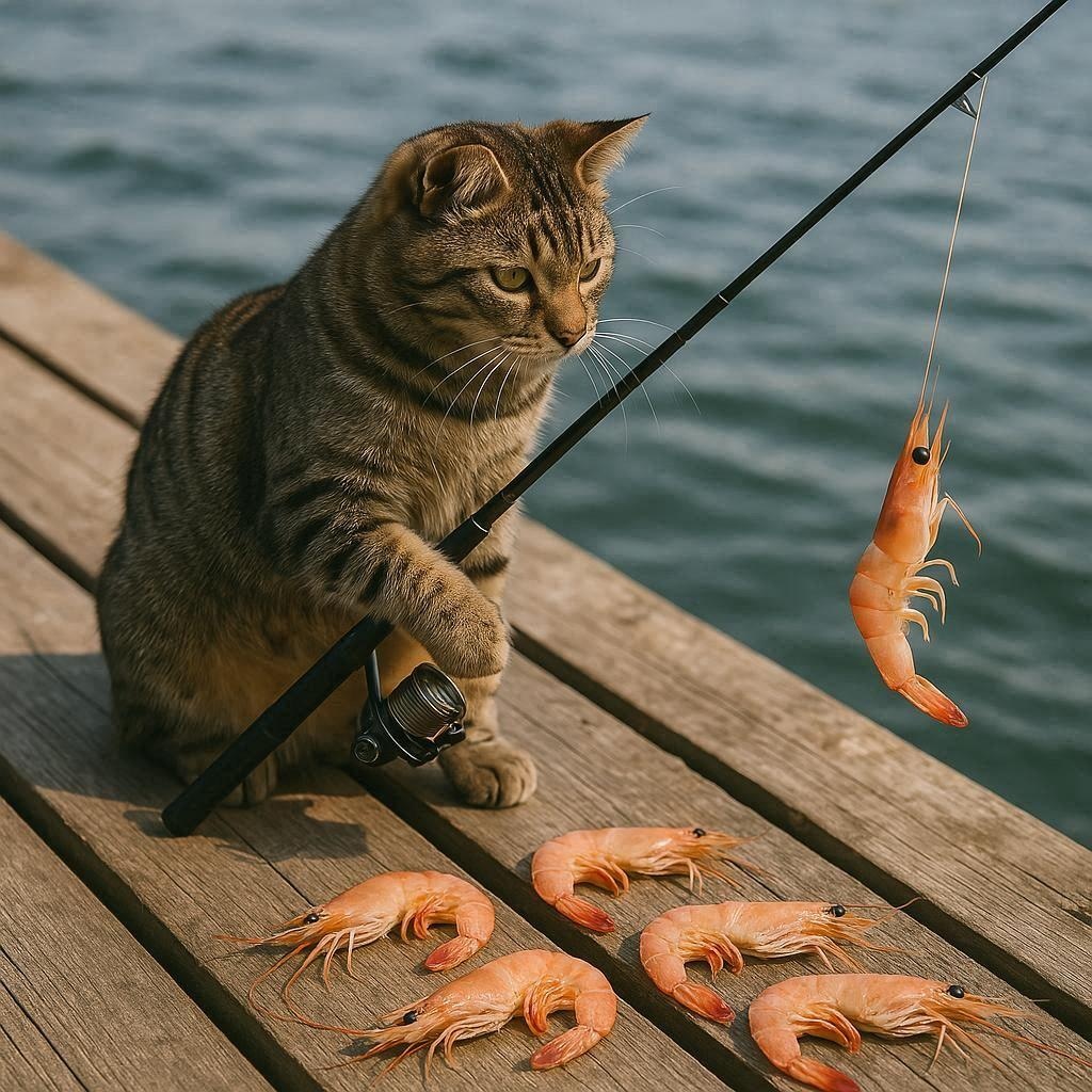 釣りをする猫