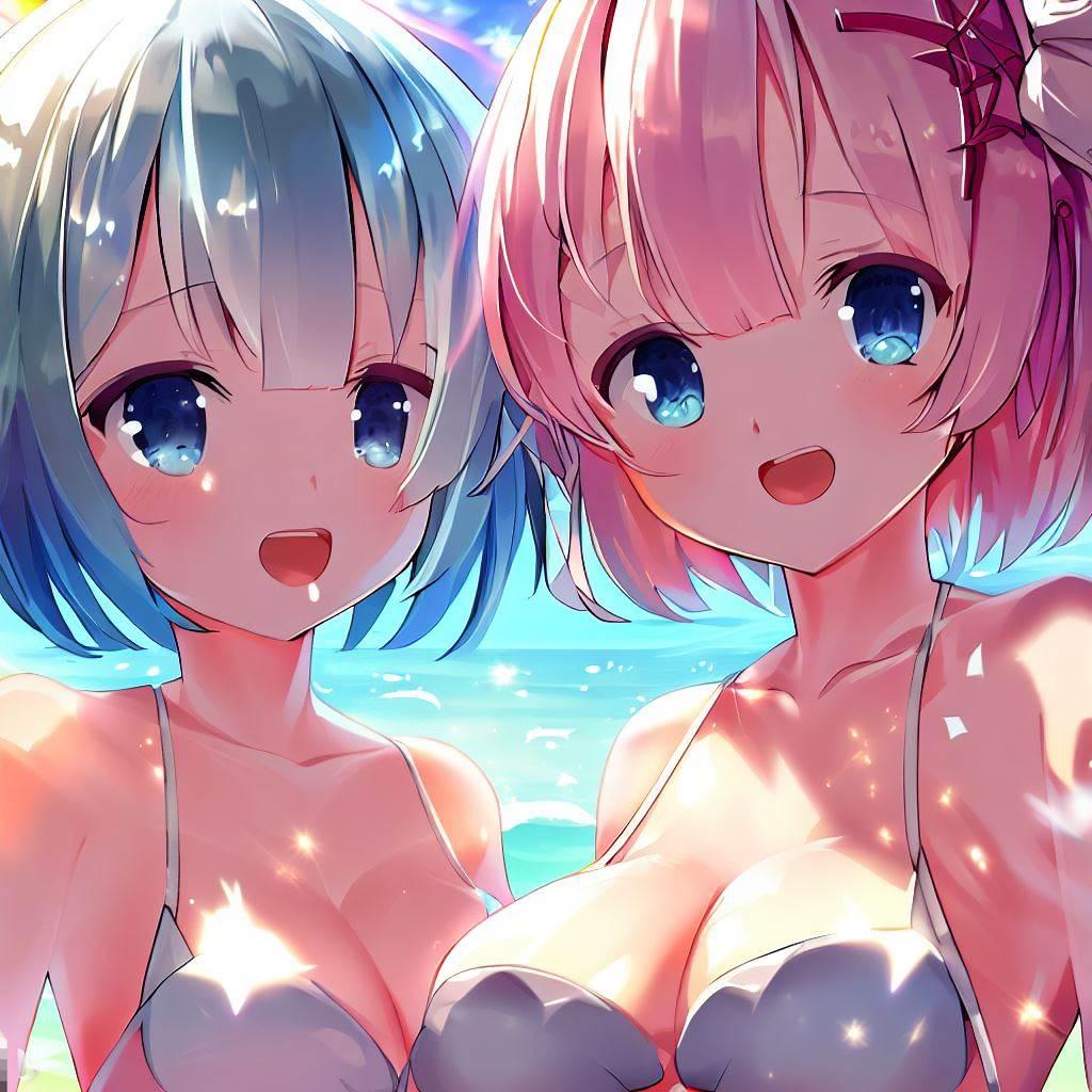 海で遊ぶレム＆ラム（その2）