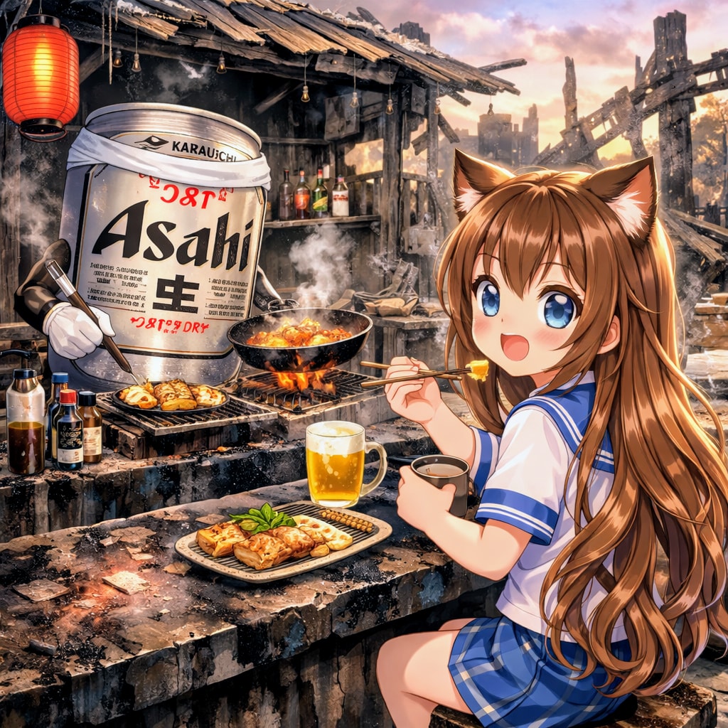 火事で全焼した居酒屋と小さな女の子