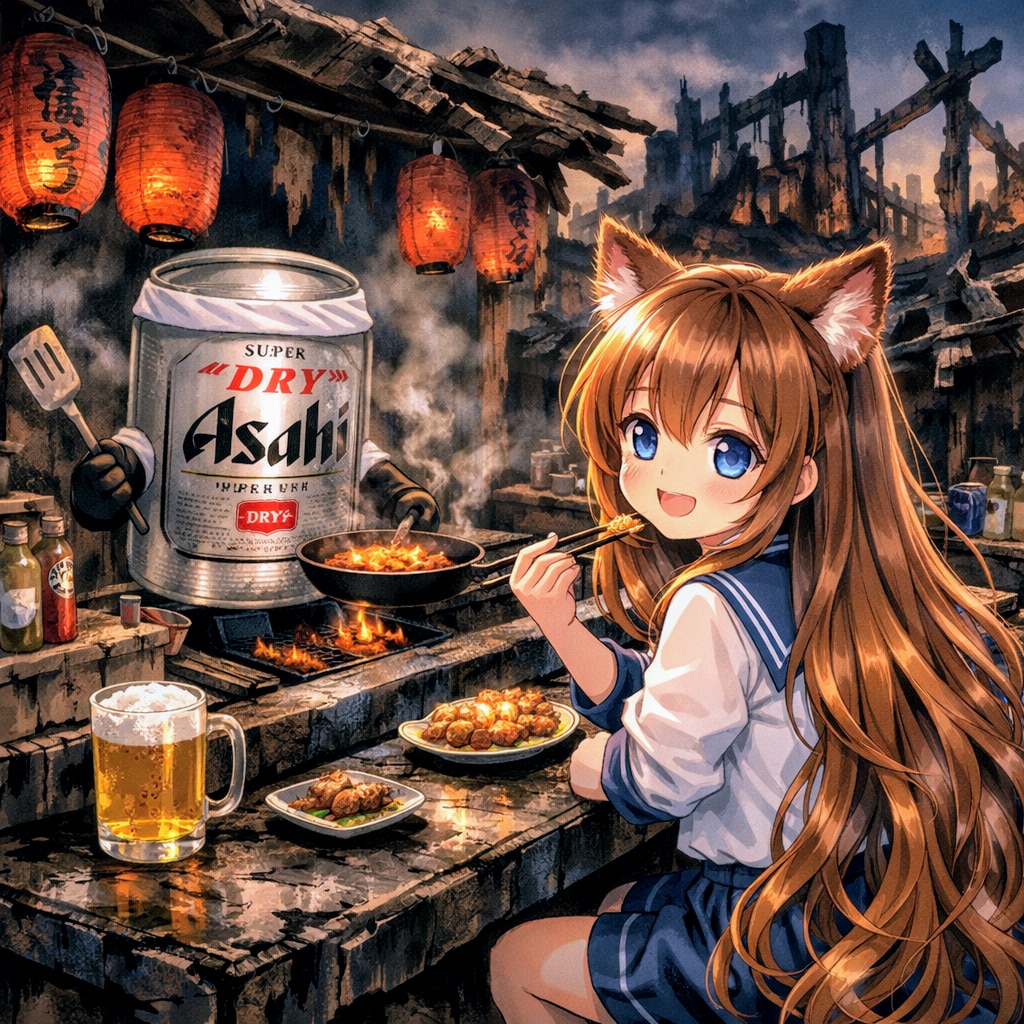 火事で全焼した居酒屋と小さな女の子