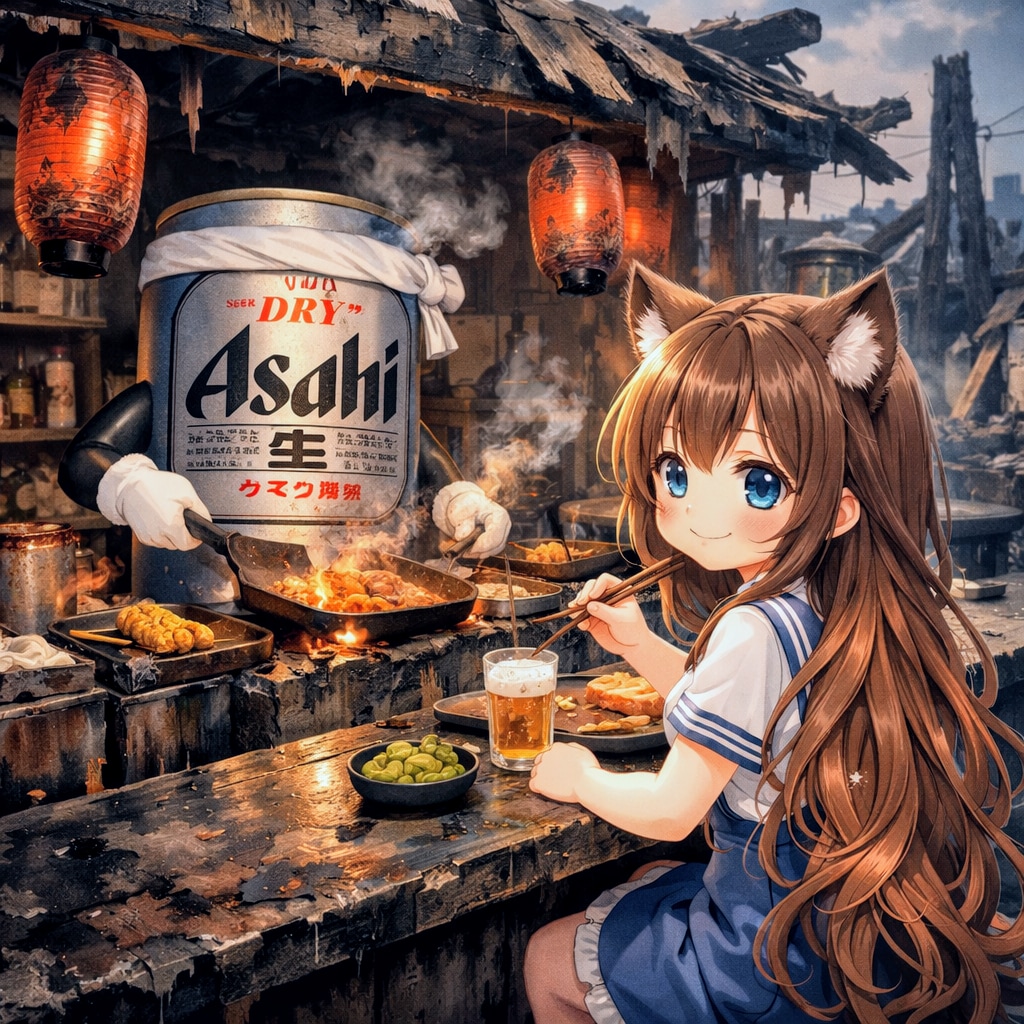 火事で全焼した居酒屋と小さな女の子