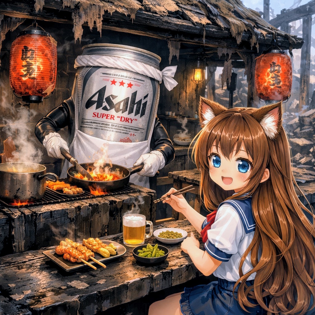 火事で全焼した居酒屋と小さな女の子
