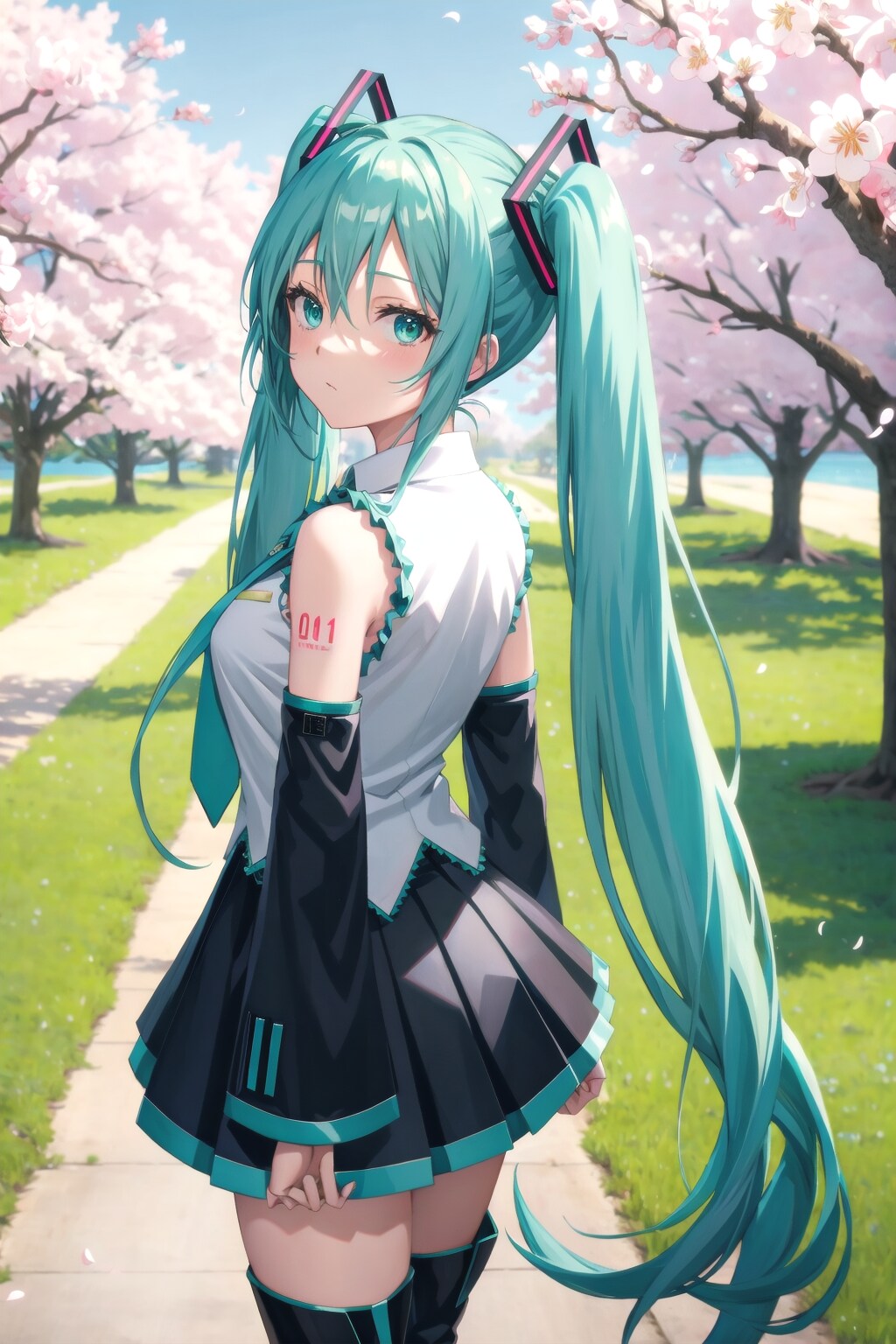 V4B 初音ミク 振り返る | の人気AIイラスト・グラビア