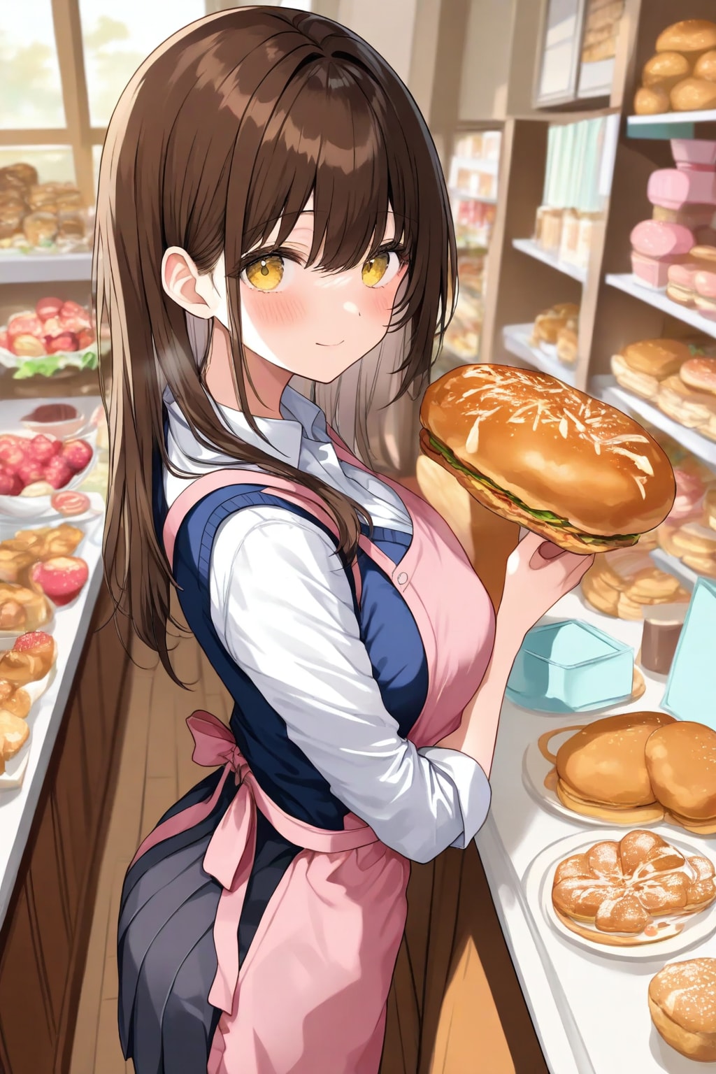 帰宅後に家の手伝いをする女の子　洋菓子店