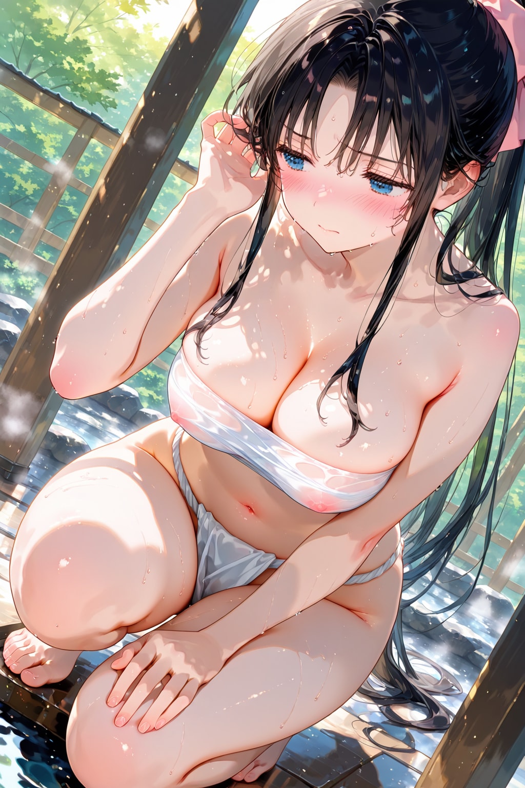 薄着で足湯