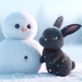 ウサギと雪だるま 5枚目