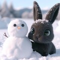 ウサギと雪だるま 2枚目