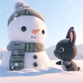 ウサギと雪だるま 8枚目