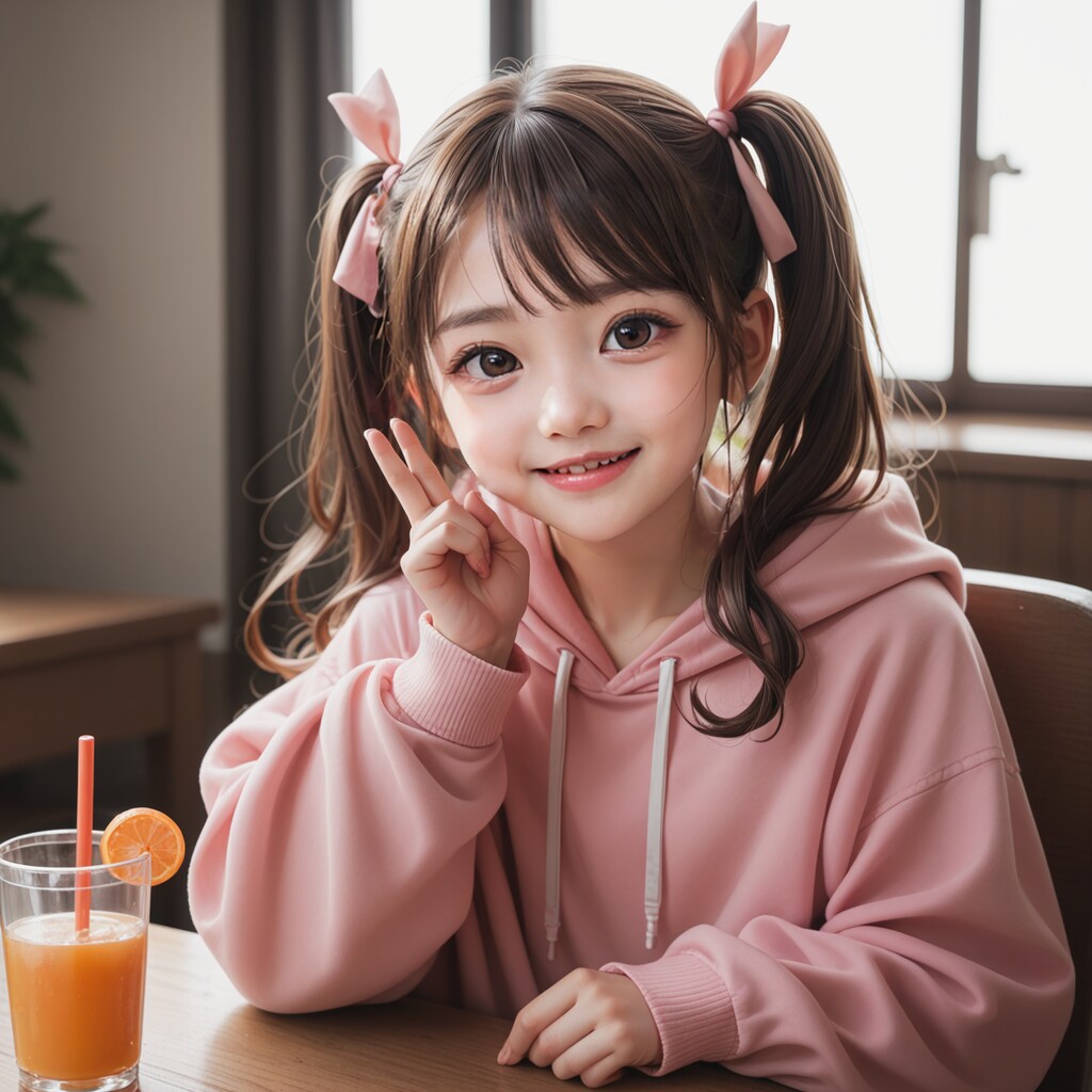 控えめなピースサインをしているジュニアアイドル愛ちゃん