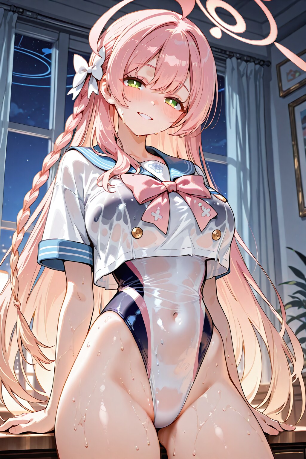 濡れ透けハイレグ競泳水着のハナコ