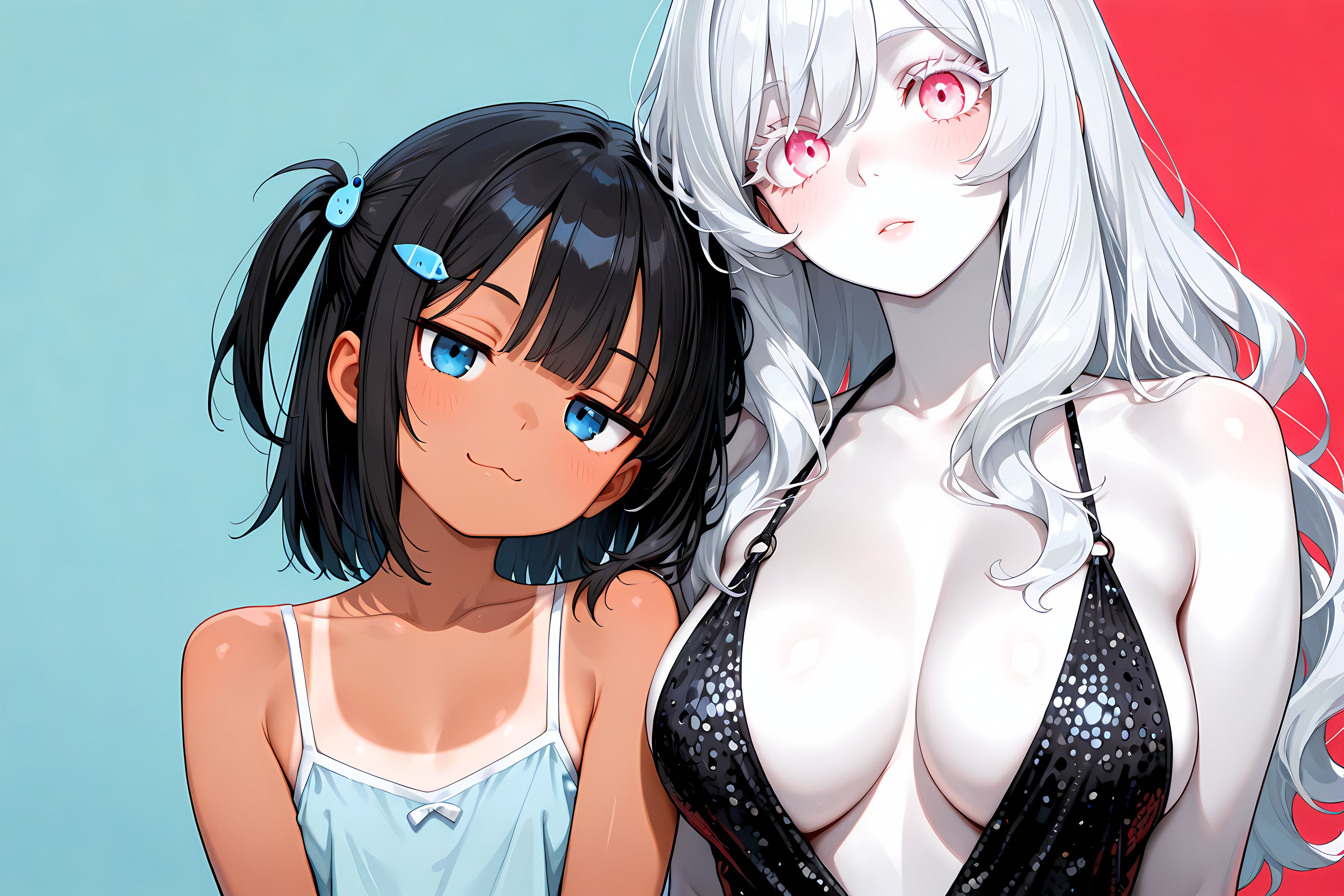 褐色ジト目ロリ↔色白パッチリお姉さん