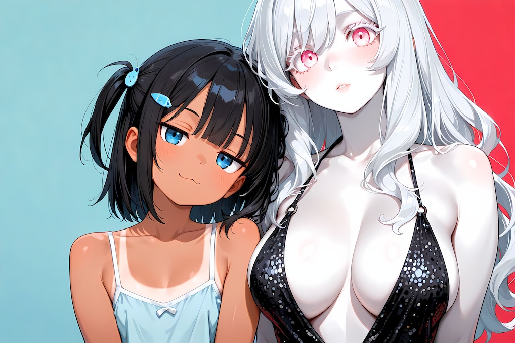 褐色ジト目ロリ↔色白パッチリお姉さん