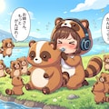 #浮き輪膨らます【タヌキの】女の子 2枚目